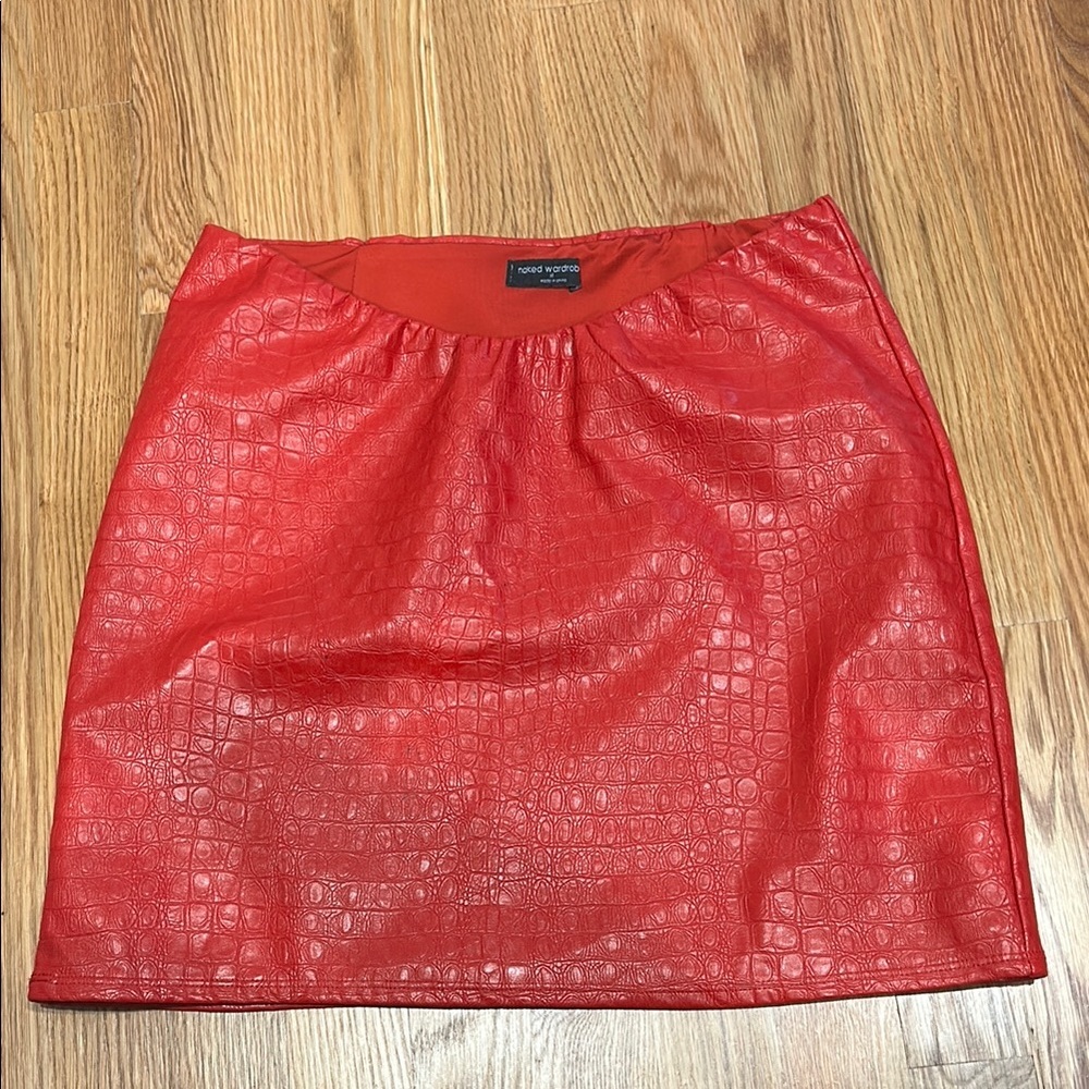 naked wardrobe Red Faux Leather Mini Skirt